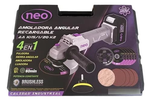 Amoladora Angular 4 1/2 Sin Carbones 2 Baterias Neo Color Gris Frecuencia 50hz
