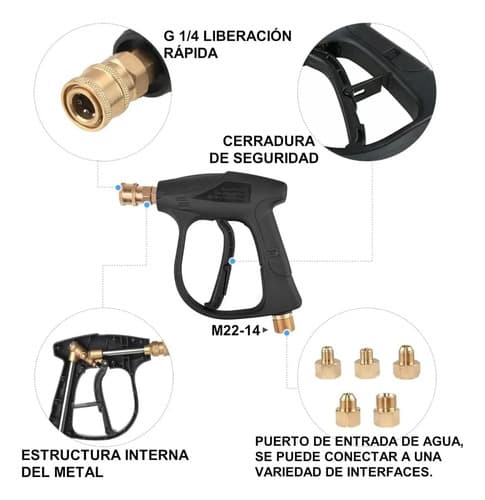 Pistola De Presión Sjrohe Portátil Con 5 Boquillas Y Manguera, Para Lavado De Autos Negro
