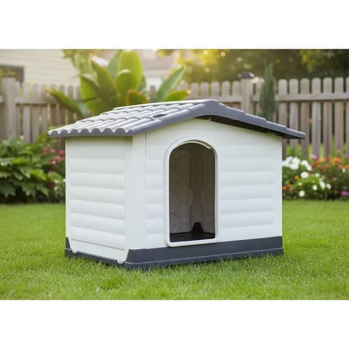 Casa De Perro Raza Grande Con Puerta Lateral Techo Gris