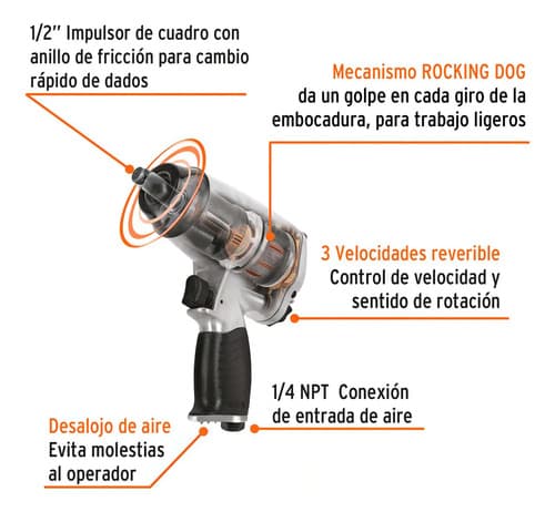 Llave De Impacto Neumática 1/2' Con Kit De Dados Aluminio