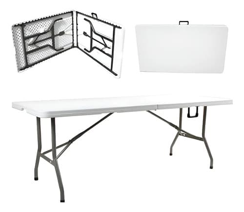 Mesa Plegable Tipo Valija 180 Cm Blanca Color Blanco