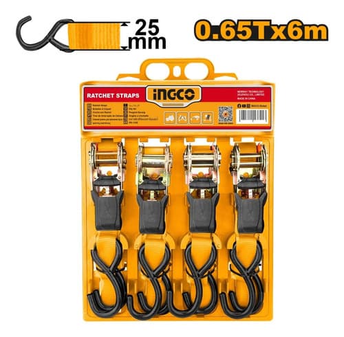 Cinta Catraca 0.65 Ton 25mm 6m C/4pcs Y Gancho  S  Ingco Naranja Claro