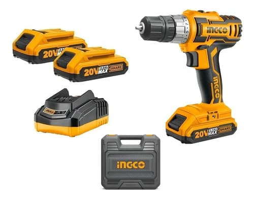 Taladro Atornillador 10 Mm + 2 Baterias + Cargador Ingco Naranja