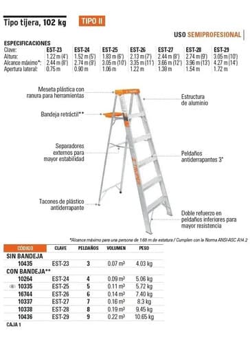 Escalera Aluminio Truper 6 Escalones Tijera 2.13mt 175 Kg Color Plateado