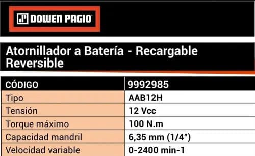 Atornillador Inalambrico 1/4 12v Dowen Pagio 2985 50 50