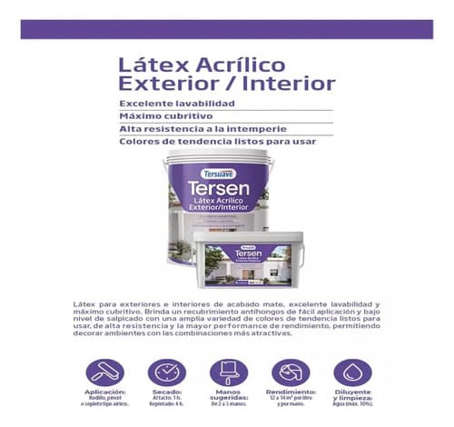 Pintura De Látex Tersuave Tersen Exterior E Interior Color Azul Intenso De 1l