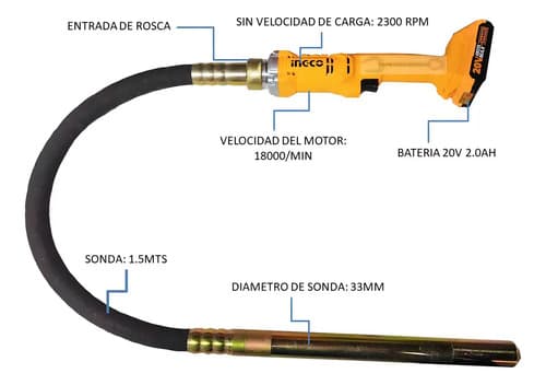 Sonda Vibradora 1.5mts Inalambrica 2bat + Cargador 20v