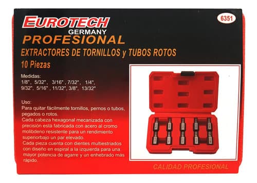 Extractor Tornillo Tubo Roto Barrido - Rosca Izq. - Kit X 10