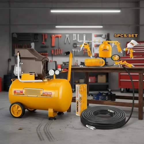 Compresor De Aire 50 Litros 3 Hp, Regulador De Presion + Kit Amarillo 220v Monofásica