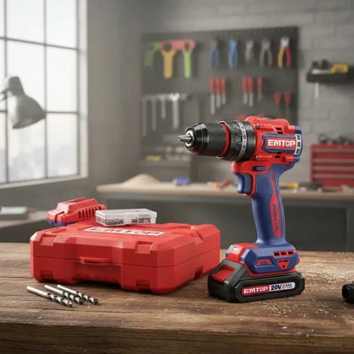 Taladro Atornillador Inalámbrico Emtop Sin Carbones 2000rpm Rojo