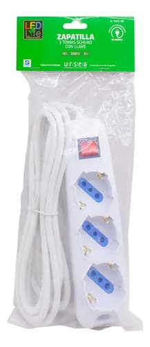 Alargue Led Life 3 Tomas Schuko 3m Con Llave Modelo Sl3503-3m Blanco