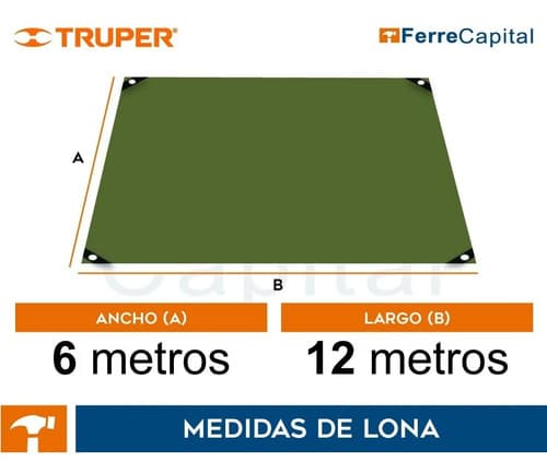Lona Uso Rudo, Verde Olivo, 6 X 12 M, Truper Expert 16379