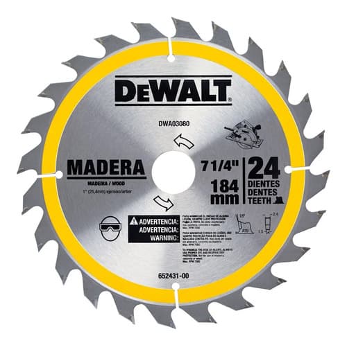Disco Sierra Dewalt Dwa03080 7-1/4'' 24 Dientes Para Madera Color Gris Plateado