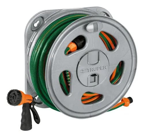 Combo Portamanguera De Pared Con Manguera De 20m Y Pistola Color Verde