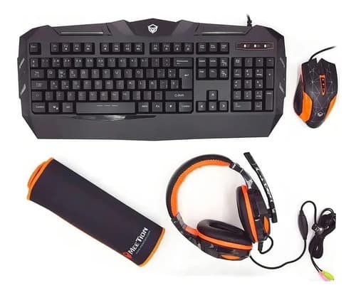 Kit Gamer 4 En 1 Mt-c500: Teclado Retroiluminado, Mouse Óptico, Everest, Mousepad Antideslizante Y Headset Con... Negro/rojo