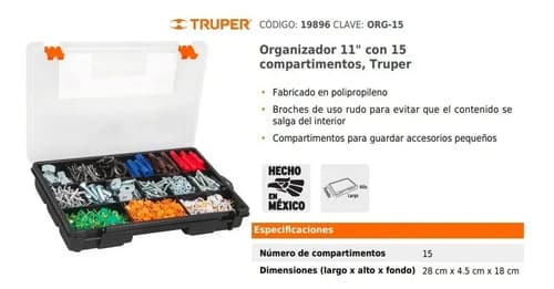 Organizador 11 Pulgadas 15 Compartimentos Truper 19896