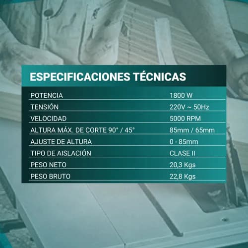 Sierra Circular De Mesa Banco 250mm 1800w Vöhler C/ 2 Discos