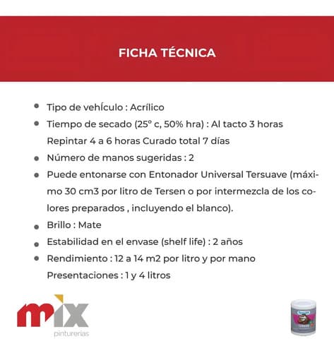 Latex Interior Tersen Mate 1 Litro Tersuave Color Rosa