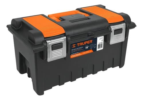 Caja Herramienta 19'' Compartimentos Y Broches Truper 11811 Color Negro/naranja