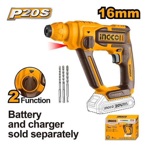 Rotomartillo Electroneumático Ingco P20s Crhli1601 Inalámbrico Amarillo Con 110w De Potencia