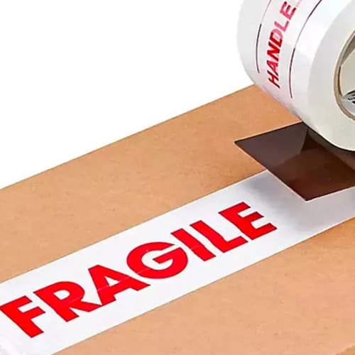 Cinta Adhesiva Fragile 48 Mm X 50 M Rollo Pack X 6 Blanco Rayas