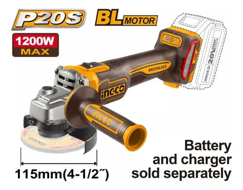 Amoladora Angular 4 1/2 115mm P20s 1200w Ingco Cagli221153 Amarillo 50hz/60hz Naranja