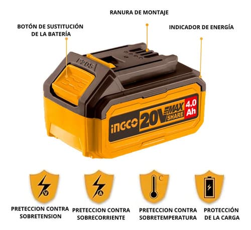 Combo Llave De Impacto Inalámbrica 20v + Cargador + Batería 4.0 Ingco Naranja