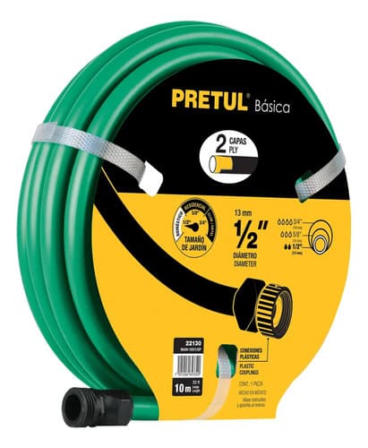 Manguera Para Jardín De Pvc 10 M X 1/2  Con Pistola De Riego Verde Verde Claro