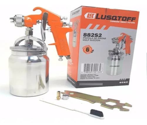 Pistola Para Pintar Lusqtoff De Baja 1,8mm Succión Tacho 1lt Color Naranja