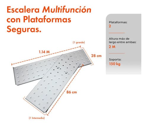 Escalera De Aluminio 4x4 Articulada 16 Escalones + Plataforma Andamio Garden Life Plateado