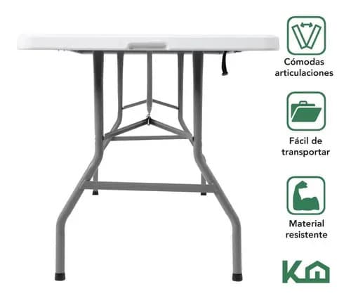 Mesa Plegable 1.80 Mts Portatil Portafolio Eventos Jardin Color Blanco
