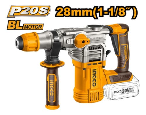 Rotomartillo Inalámbrico Ingco 20v 28mm 4.5j + Bat 4.0ah Y C Amarillo 20v