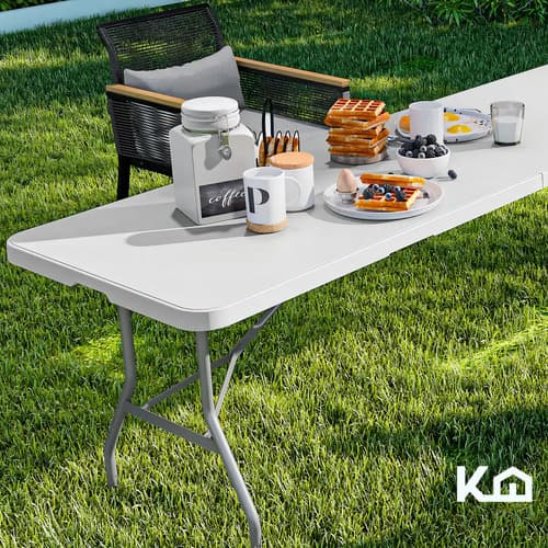 Mesa Plegable 1.80 Mts Portatil Portafolio Eventos Jardin Color Blanco