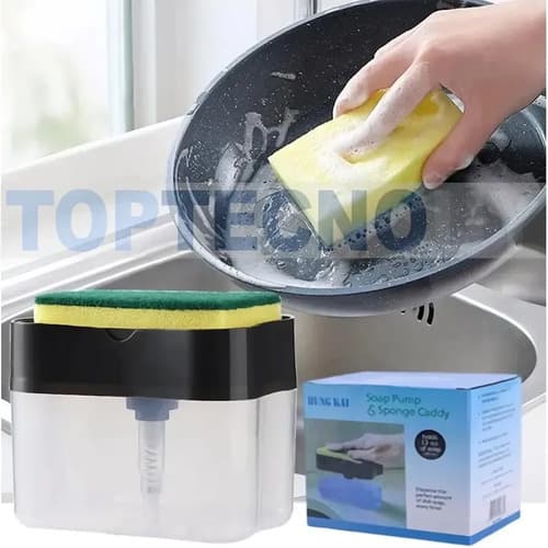 Dispensador Lavaloza Lavaplatos Jabón Con Esponja Jabon Color Gris