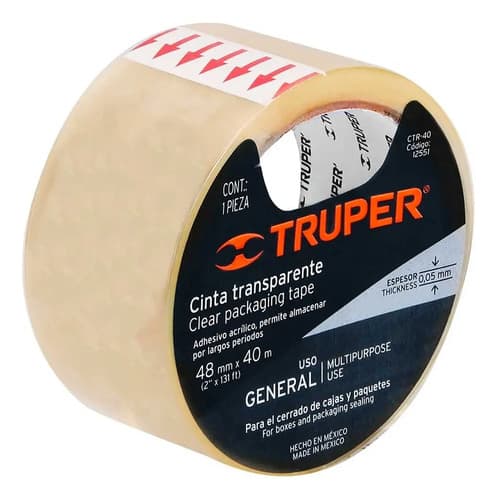 Cinta De Empaque Transparente Truper Ctr-40 48mmx40m 12pzs Lisa Liso