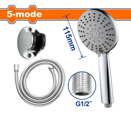 Ducha Telefono 5 Funciones 11.5cm + Flexible 1.5m Wadfow Plateado Brillante