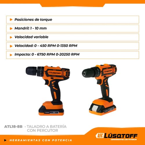 Taladro Percutor Atornillador Inalámbrico Lüsqtoff Atl18-8b 18v 2 Bat Color Naranja