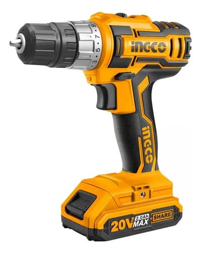 Taladro Inalámbrico Ingco 20v Con 2 Baterías Y Cargador Amarillo