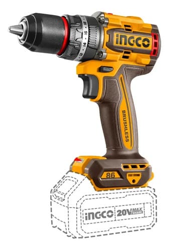 Taladro Atornillador Ingco Percutor A Bateria + Cargador P20 Naranja Claro 50/60
