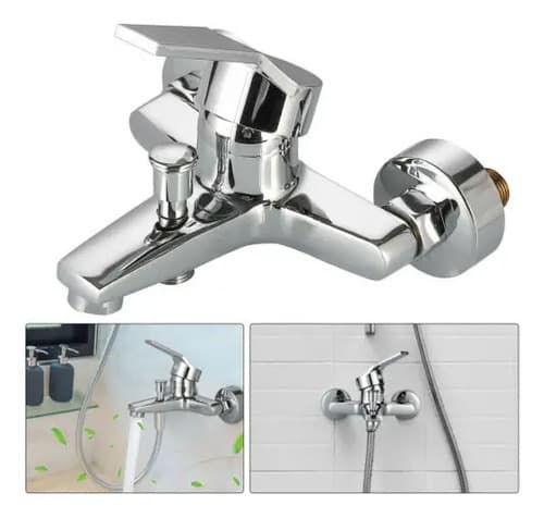 Monocomando Tushop Pileta Baño Acero Inoxidable Brillante Montaje Pared Plateado