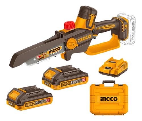 Motosierra A Batería 20v Ingco Autolubricante +2 Bat Y Carg Naranja