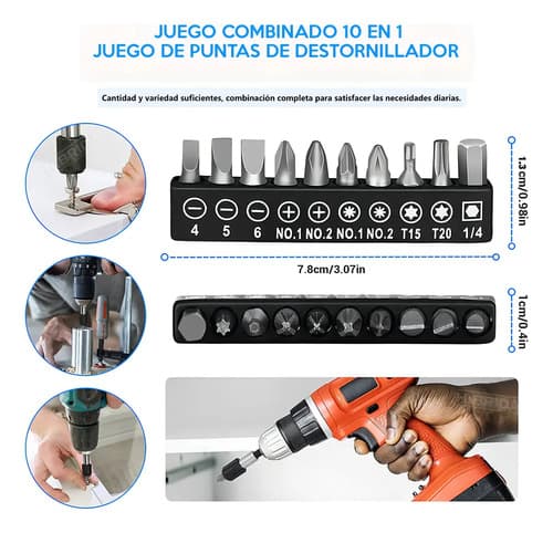 Taladro Atornillador Inalámbrico 20v Emtop Con Set Accesorios Y Lentes Rojo 60