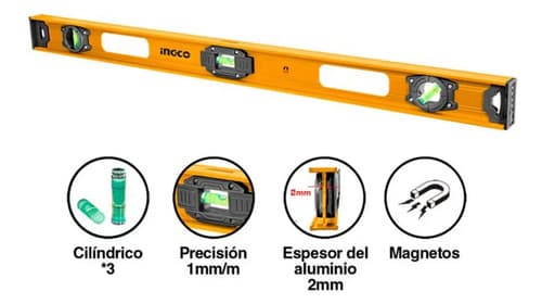 Nivel De Aluminio De 100cm 3 Burbujas Marca Ingco Industrial