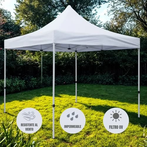 Gazebo Plegable Impermeable 3x3 Metros Estructura Unilux Color Blanco Fácil De Armar
