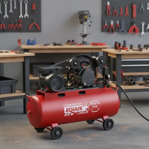 Compresor 4hp Equus 200 Lts A Correa 500l/min 24 Meses Gtia Rojo Monofásica