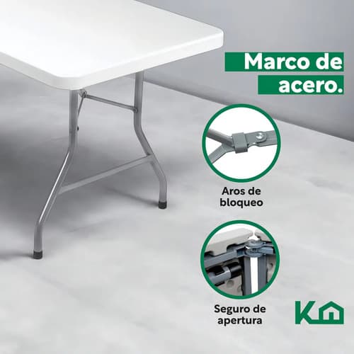 Mesa Plegable 1.80 Mts Portatil Portafolio Eventos Jardin Color Blanco