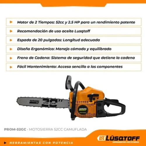 Motosierra Explosion 52cc Lusqtoff 51cm 2 Tiempos Poda Leña Naranja