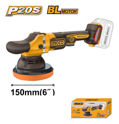 Pulidora Rotoorbital Ingco 20v P20s Ingco Sin Escobillas Con Batería Naranja