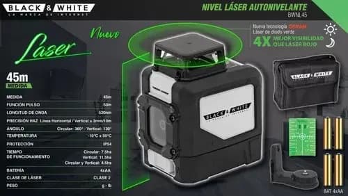 Nivel Láser Autonivelante Diodo Verde 45m + Tripode 65cm