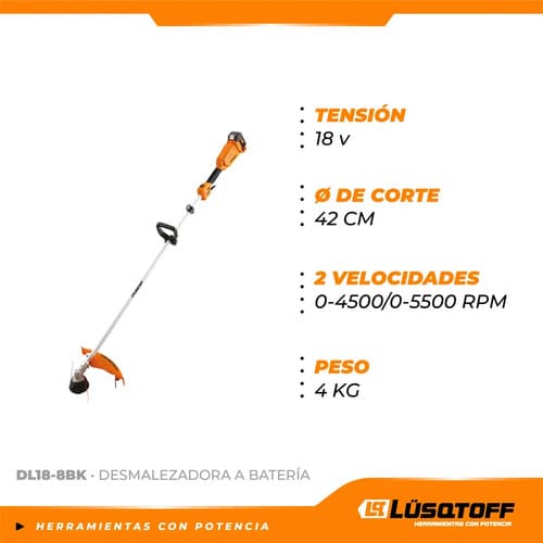 Desmalezadora A Batería Lusqtoff Dl18-8bk 5500rpm Naranja